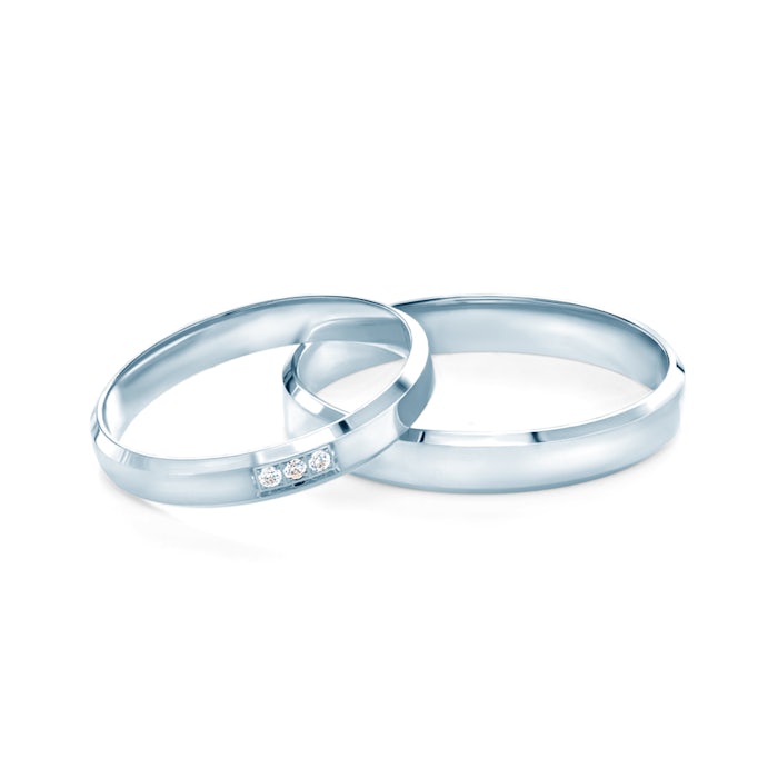 Esküvői karikagyűrűk: fehérarany, szakaszos profillal, 3 mm