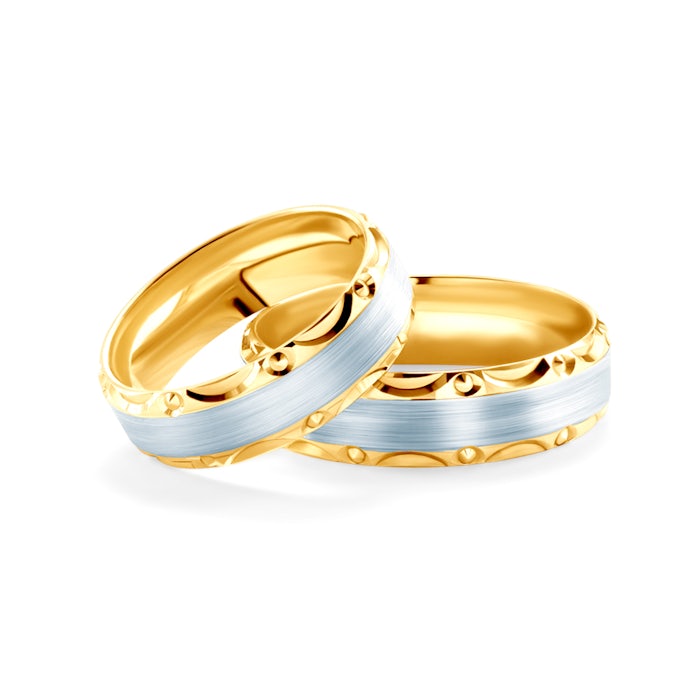 Esküvői karikagyűrűk: kétszínű arany, karika, 6 mm