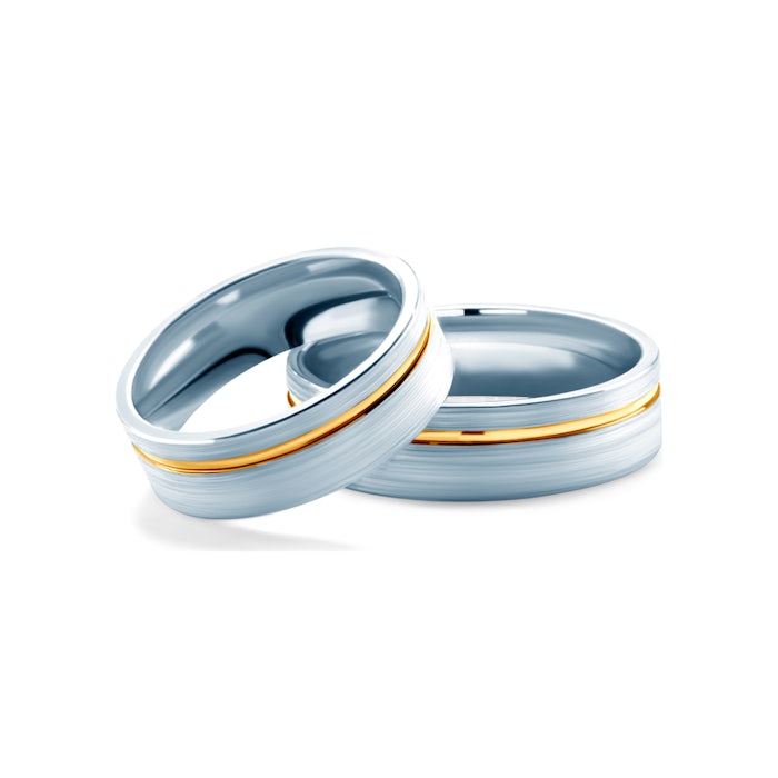 Esküvői karikagyűrűk kétszínű aranyból, lapos, 6 mm