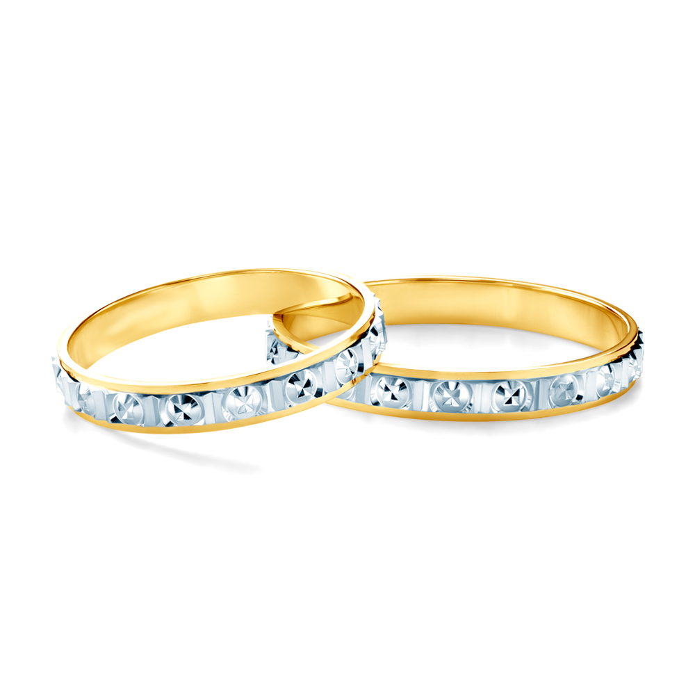 Wedding Rings: two color gold, Flat Shaped, 3 mm