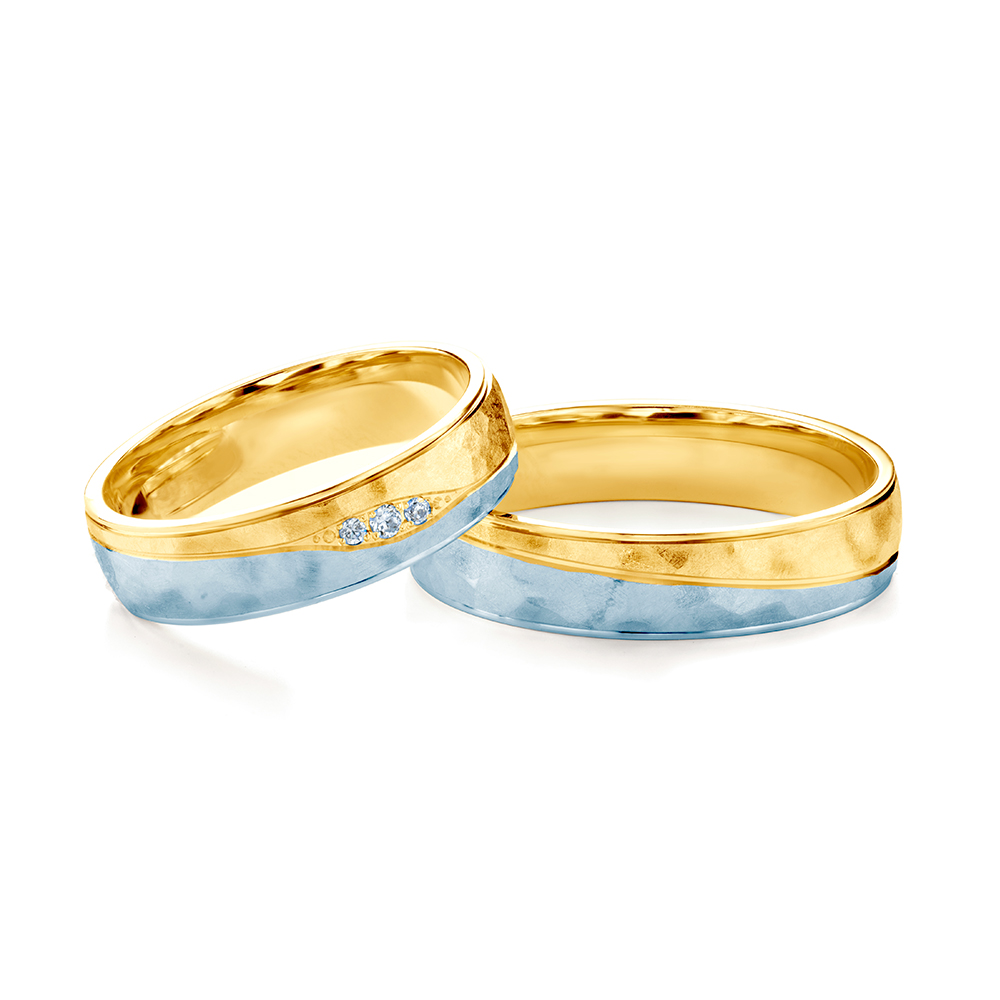 Wedding Rings: two color gold, Flat Shaped, 5 mm