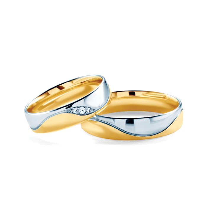 Esküvői karikagyűrűk: kétszínű arany, karika, 5 mm