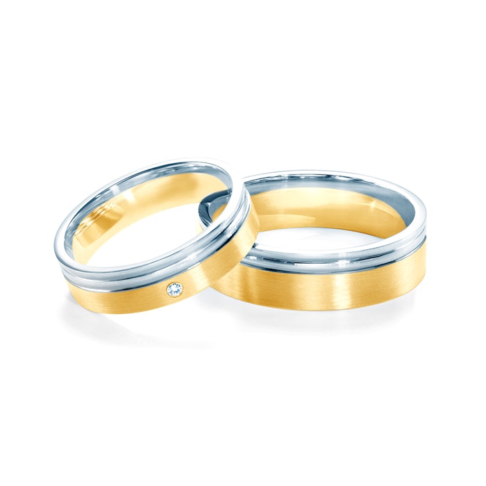 Esküvői karikagyűrűk: kétszínű arany, lapos, 5 mm