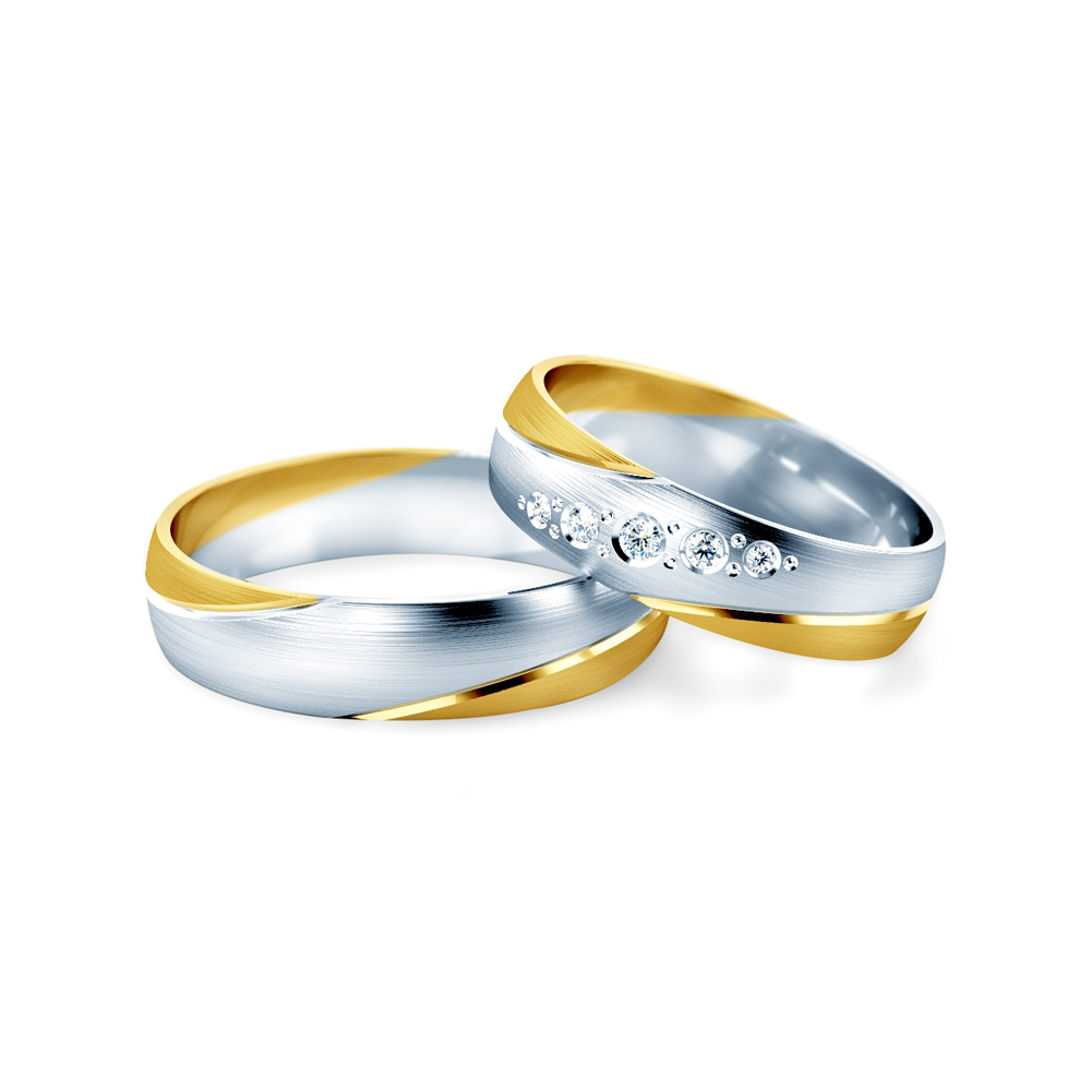 Wedding Rings: two color gold, Court Shaped, 5 mm