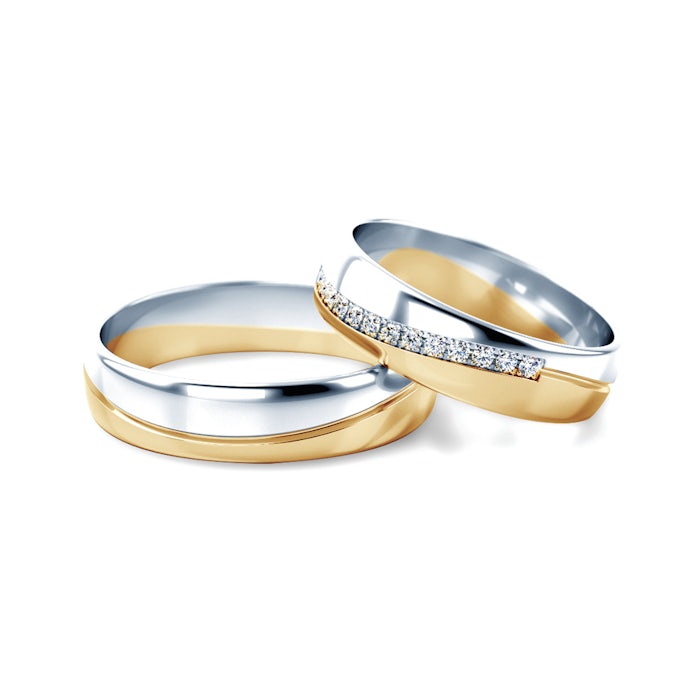 Esküvői karikagyűrűk: kétszínű arany, félkarika, 4,5 mm