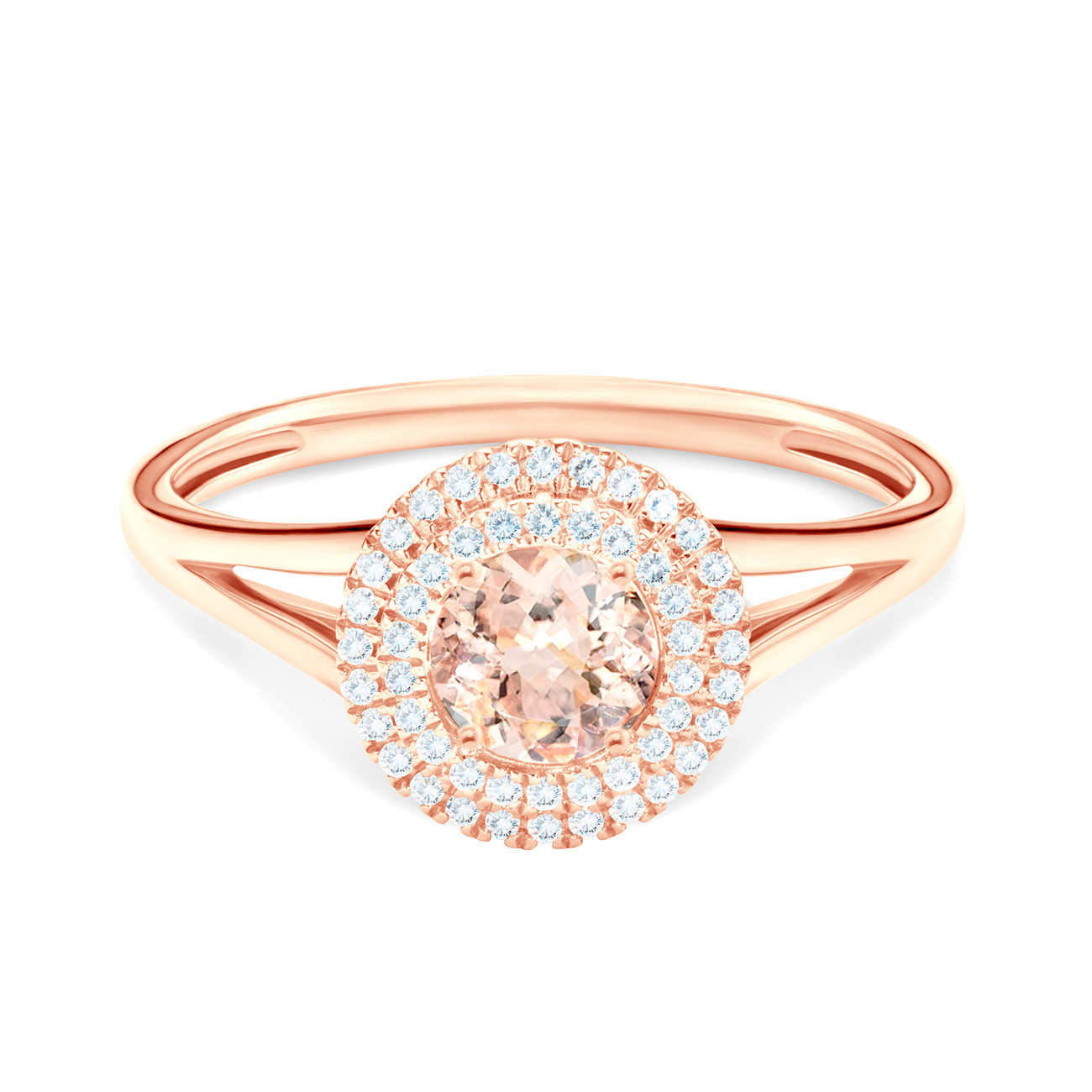 Δαχτυλίδι Αρραβώνων Halo: ροζ χρυσό, μοργκανίτης, διαμάντια