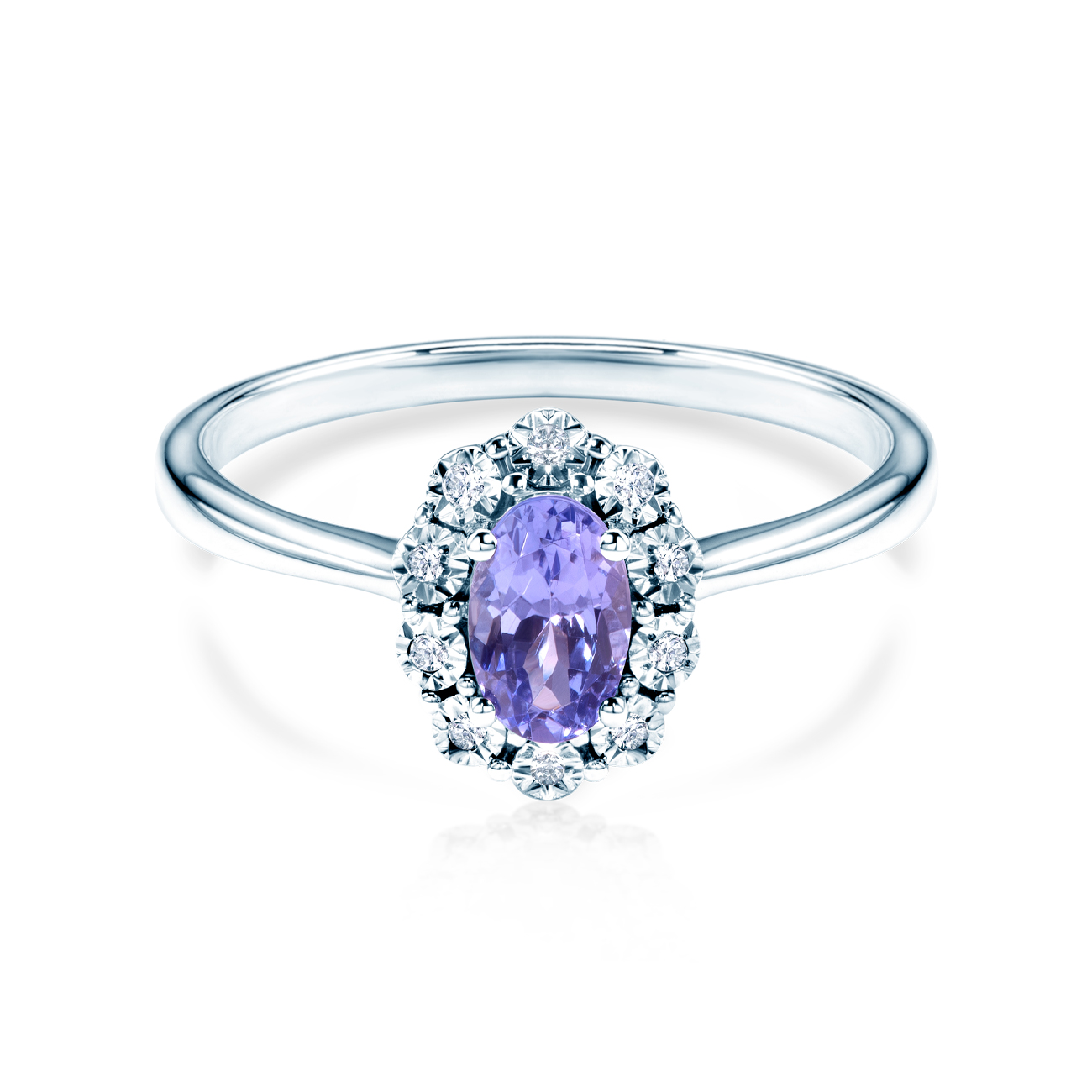 Δαχτυλίδι Αρραβώνων Halo: λευκόχρυσο, διαμάντια, τανζανίτης