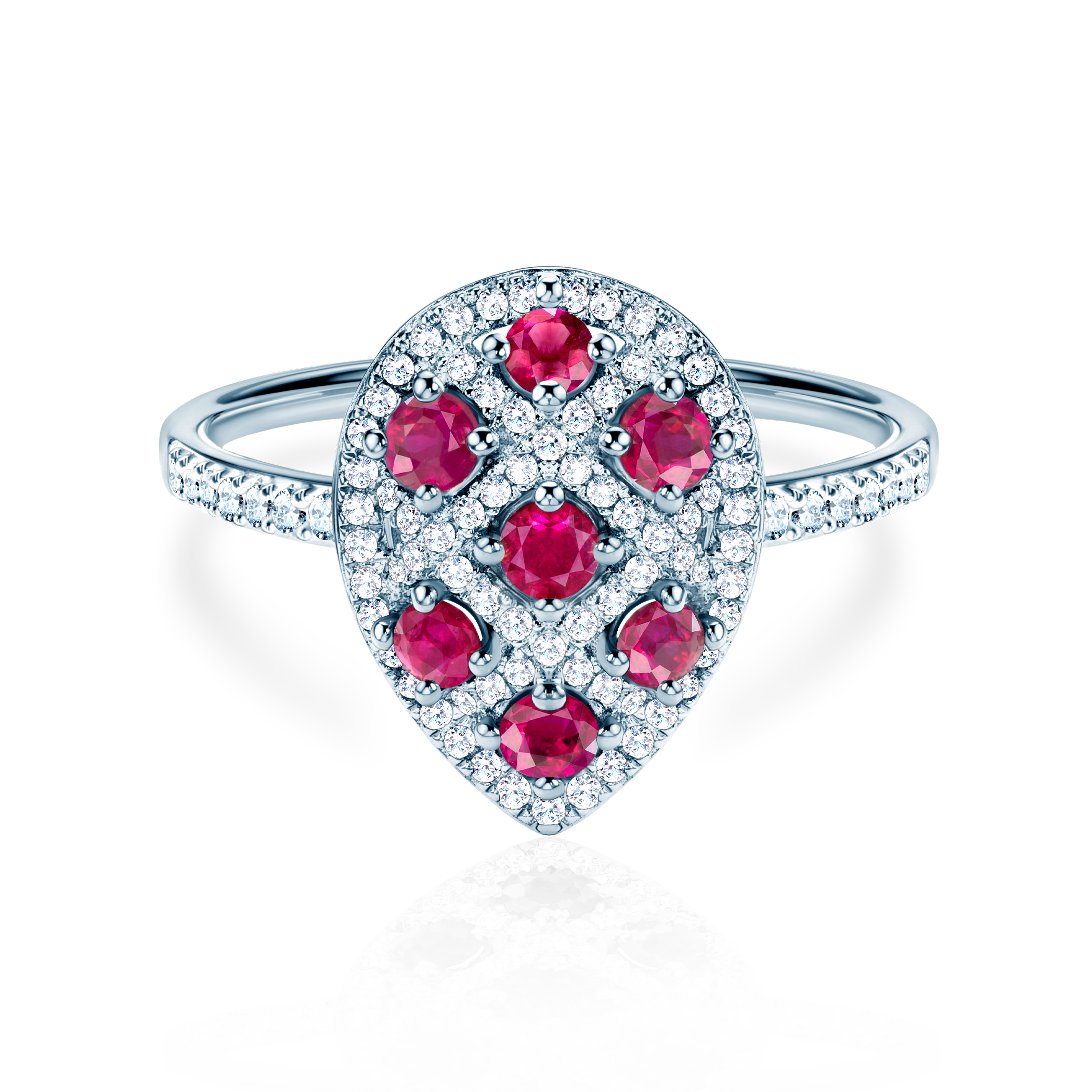 Inel de logodnă SAVICKI: aur alb, rubine, diamante