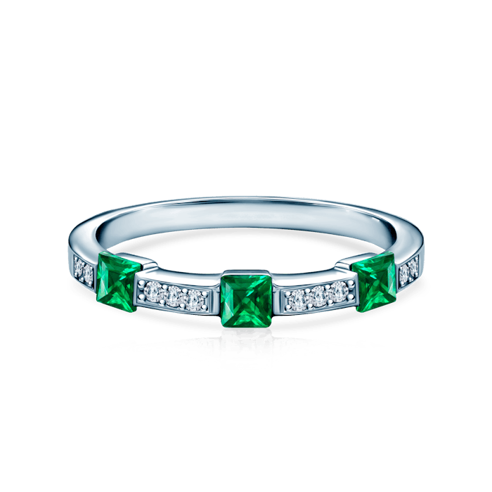 SAVICKI eljegyzési gyűrű: fehérarany, smaragdok és gyémántok