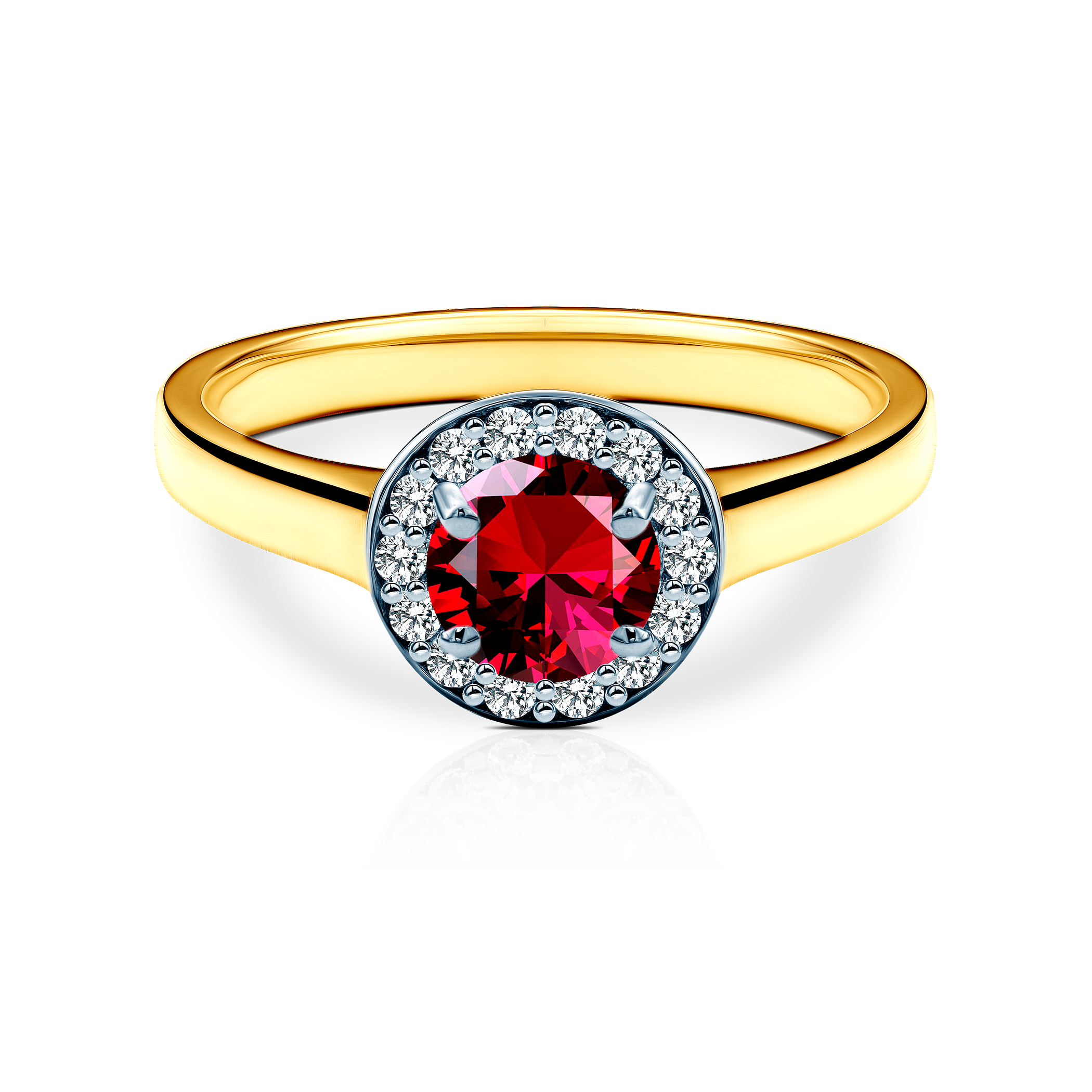 Verlobungsring Savicki: Zweifarbiges Gold, Rubin, Diamanten