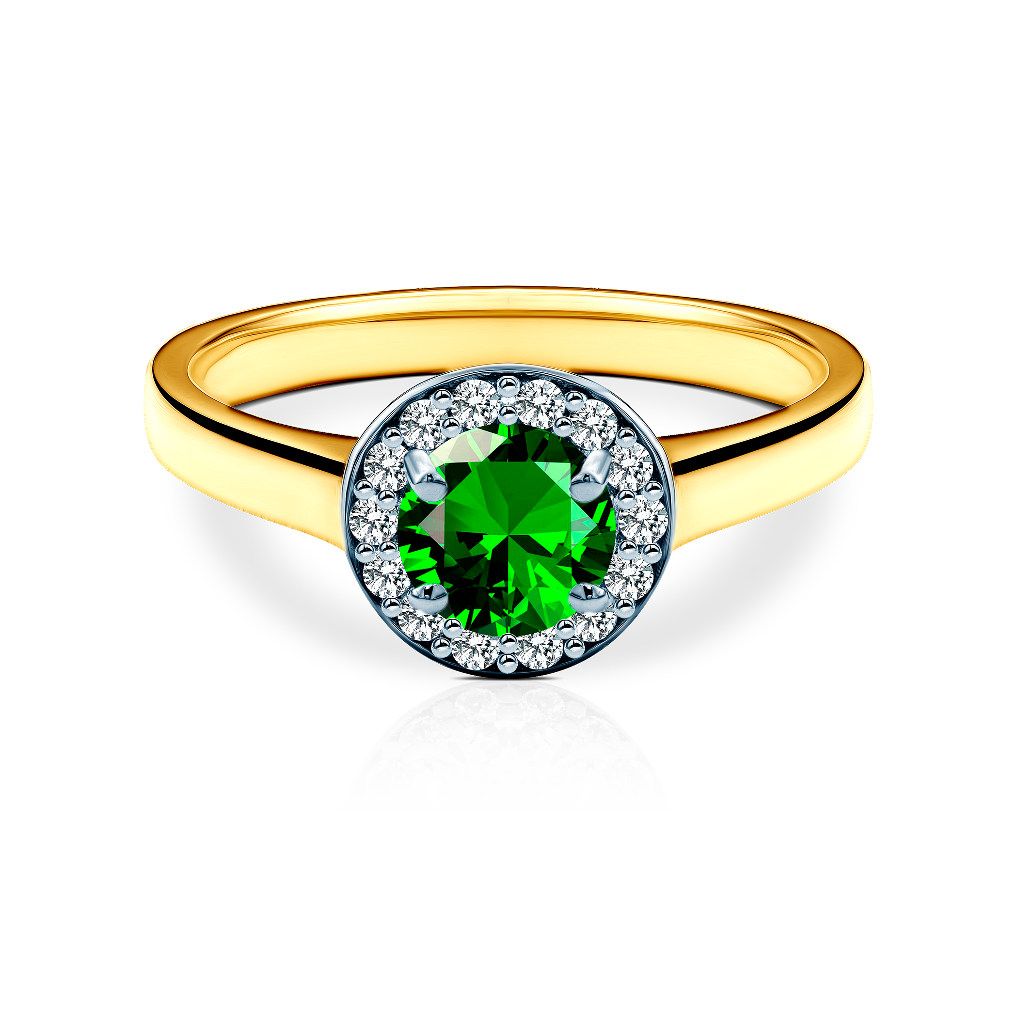 Verlobungsring Savicki: Zweifarbiges Gold, Smaragd, Diamanten