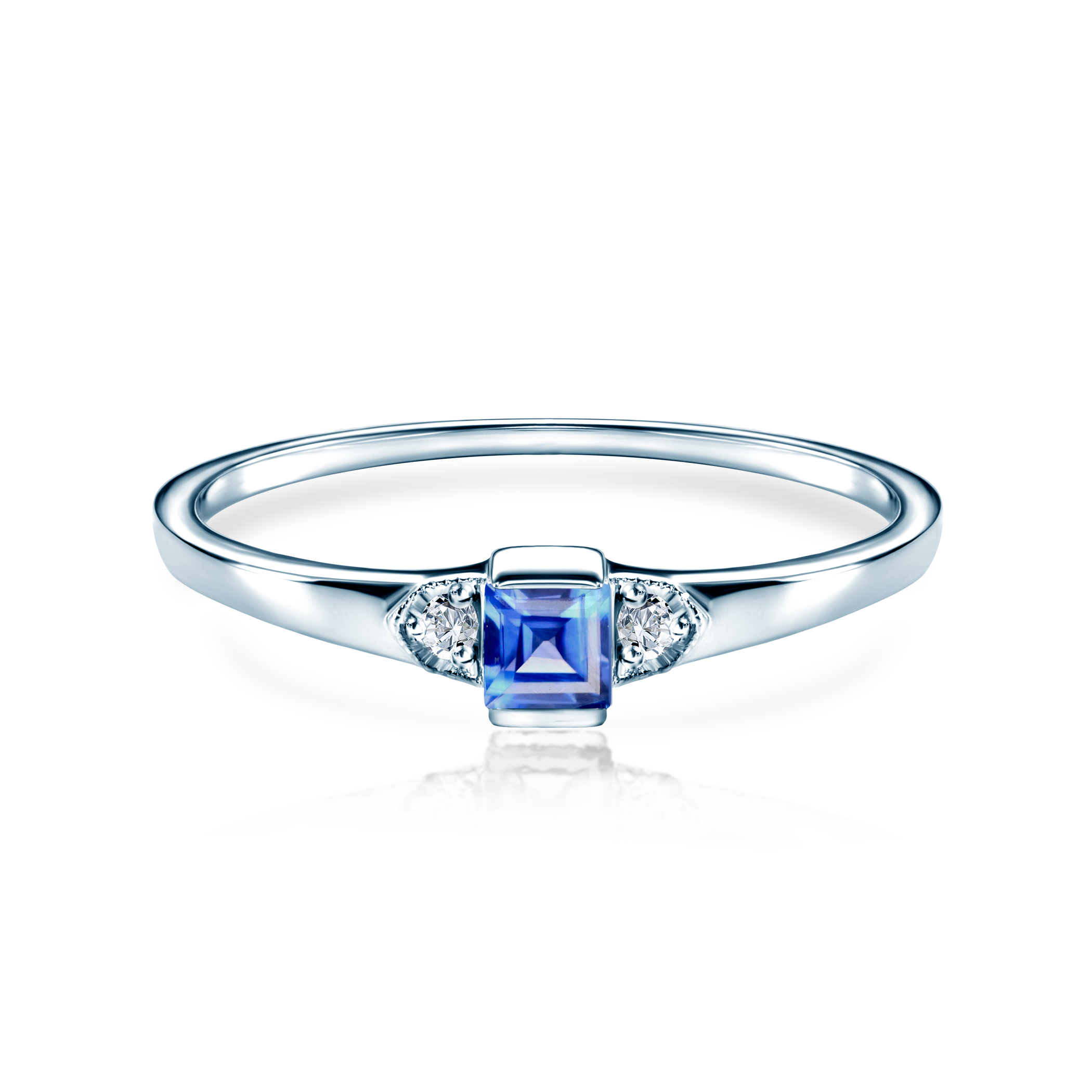 Каблучка для заручин Savicki: біле золото, синій сапфір, діаманти