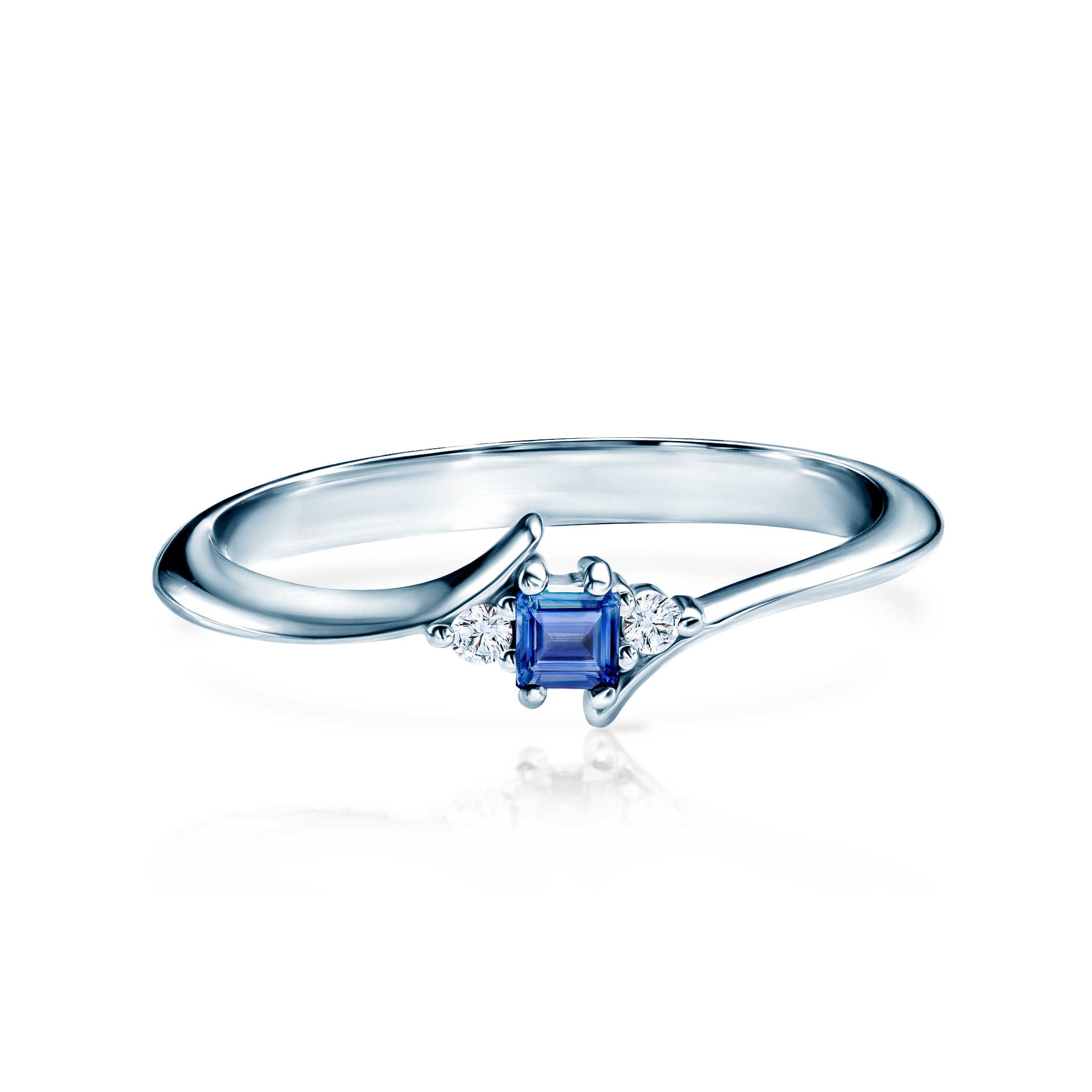 Zaručnički prsten Savicki: bijelo zlato, plavi safir, dijamanti