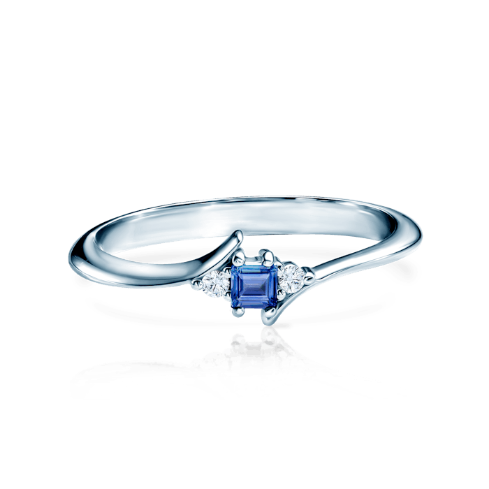 SAVICKI eljegyzési gyűrű: fehérarany kék zafírral és gyémántokkal