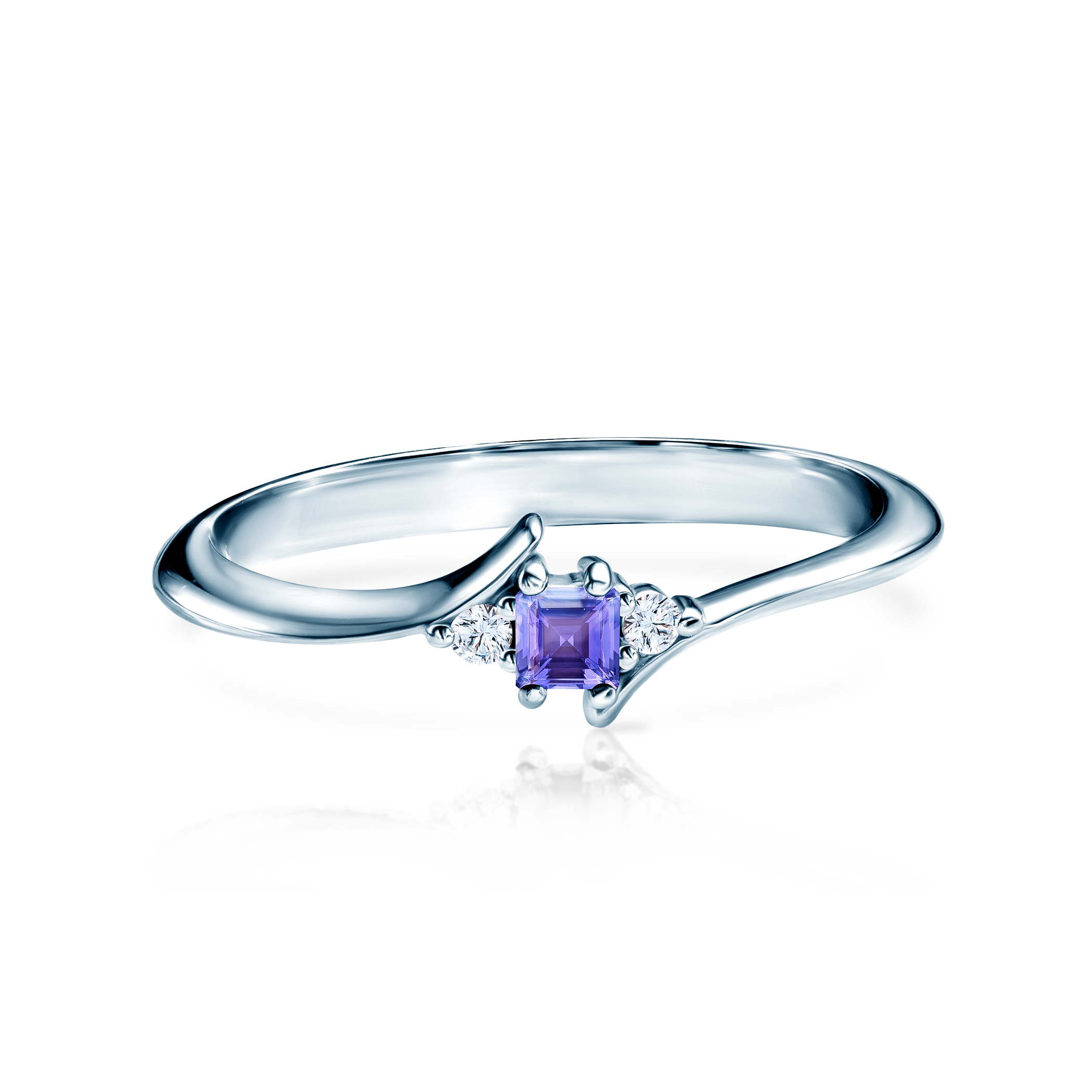 Zaručnički prsten Savicki: bijelo zlato, tanzanit, dijamanti