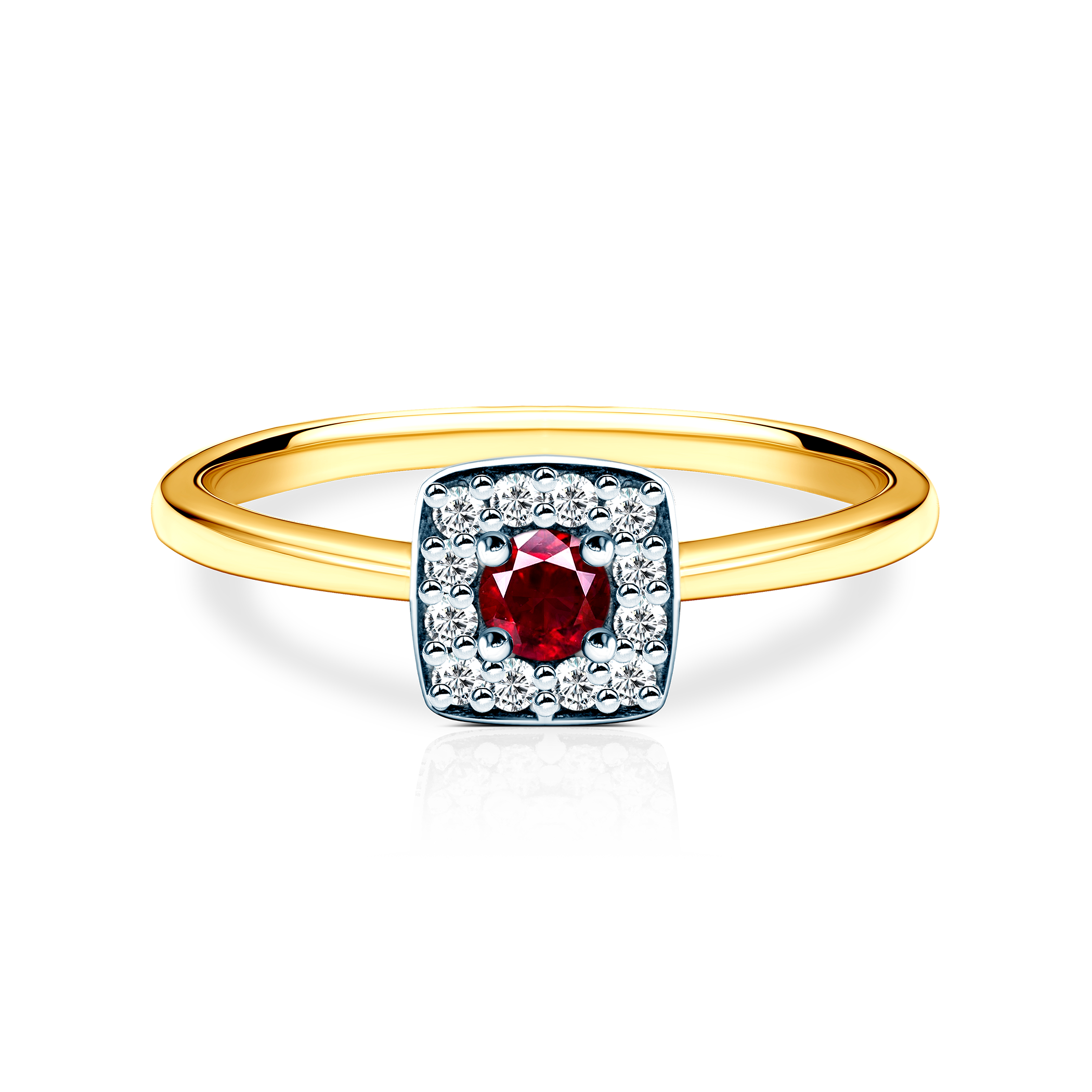 Zaručnički prsten Savicki: dvobojno zlato, rubin, dijamanti