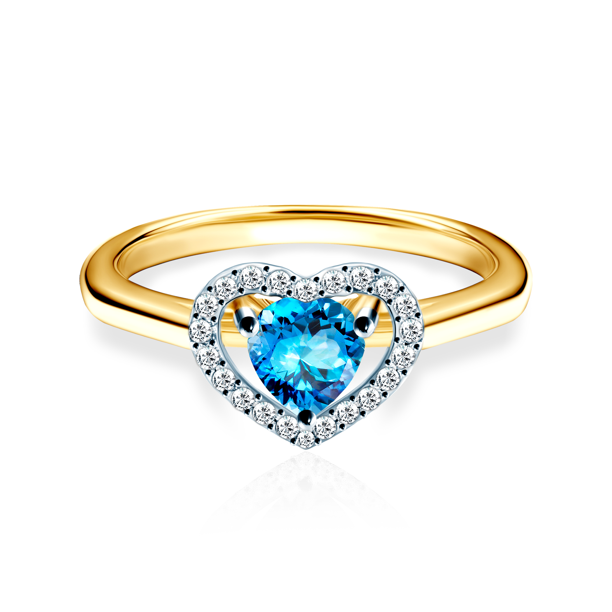 Inel de logodnă inimă SAVICKI: aur bicolor, topaz, diamante