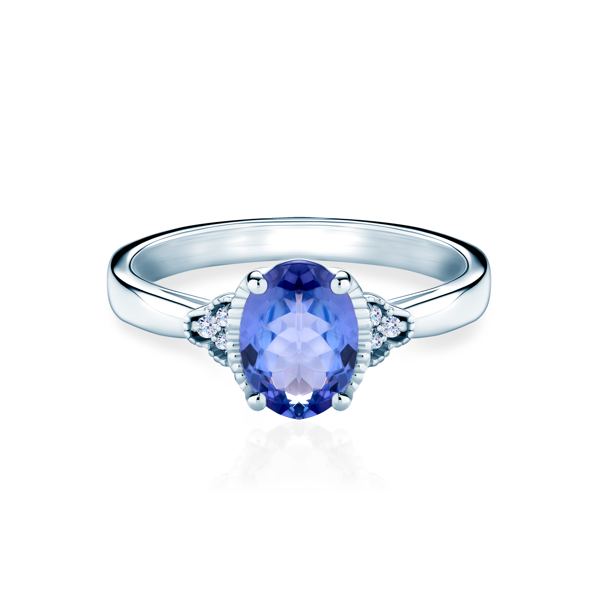 Inel de logodnă SAVICKI: aur alb, tanzanit, diamante