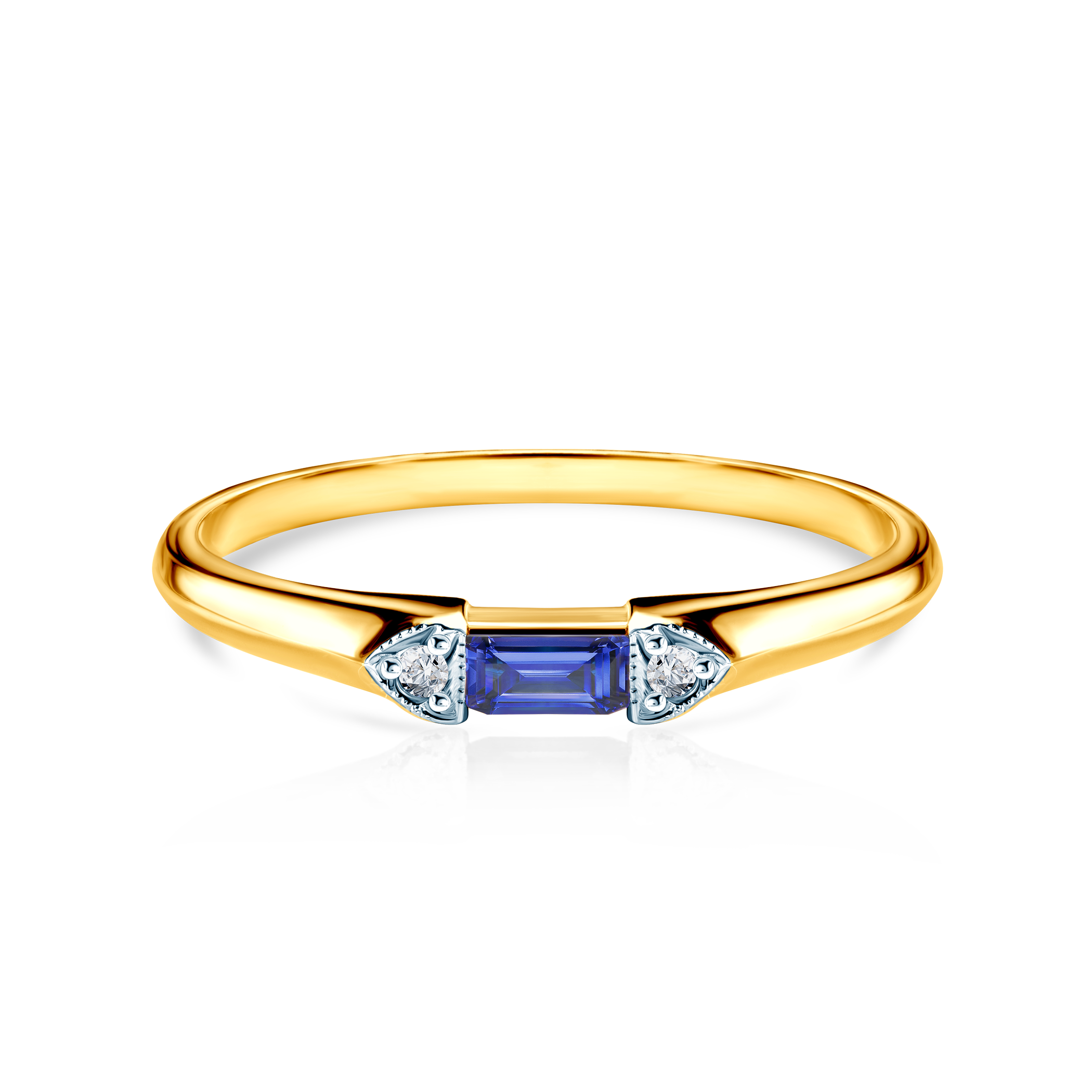 Zaručnički prsten Savicki: dvobojno zlato, plavi safir, dijamanti