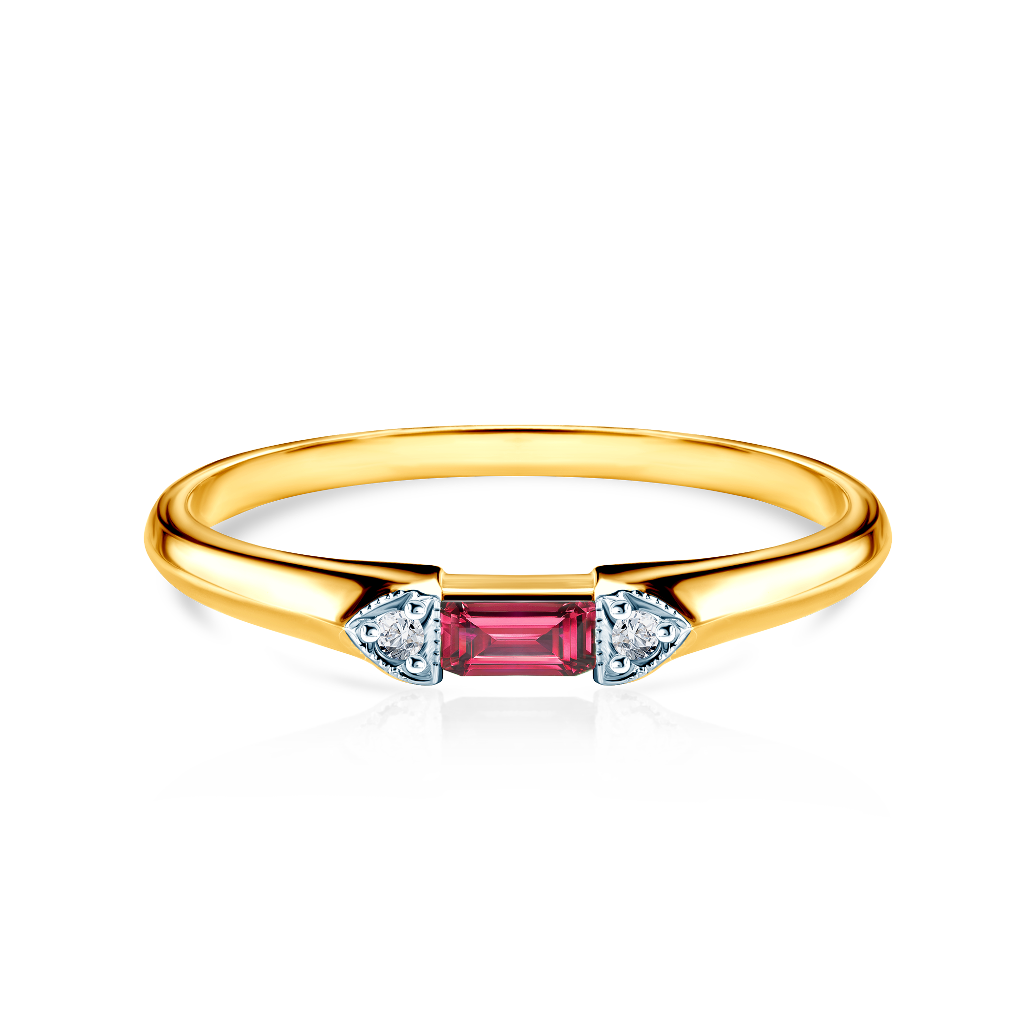 Zaručnički prsten Savicki: dvobojno zlato, rubin, dijamanti