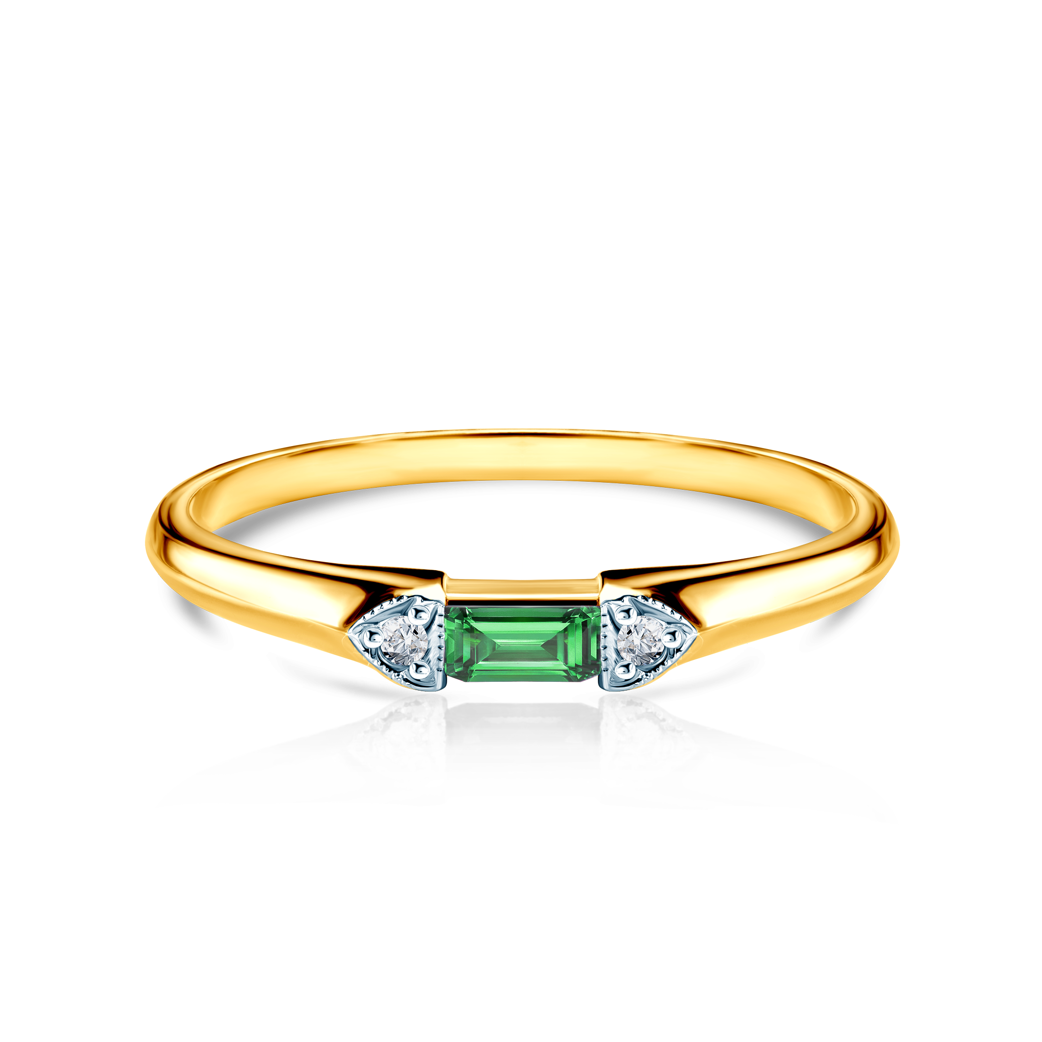 Δαχτυλίδι Αρραβώνων Τριών Λίθων: χρυσό, σμαράγδι, διαμάντια