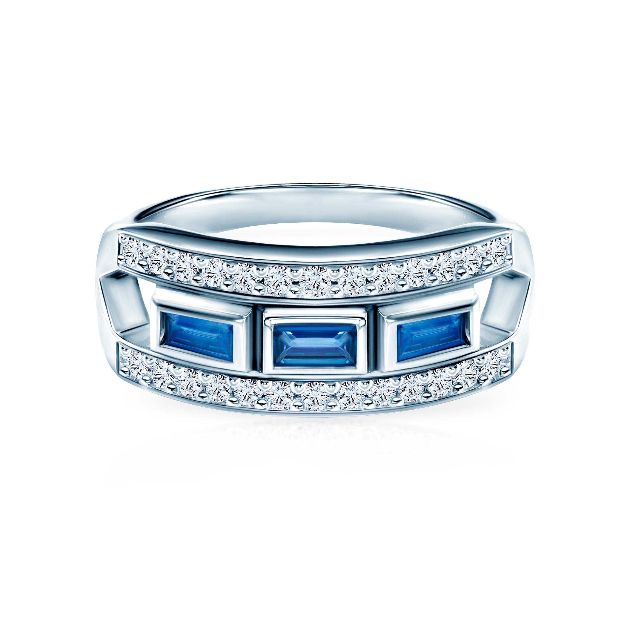 Δαχτυλίδι: λευκός χρυσός, διαμάντια, μπλε ζαφείρια
