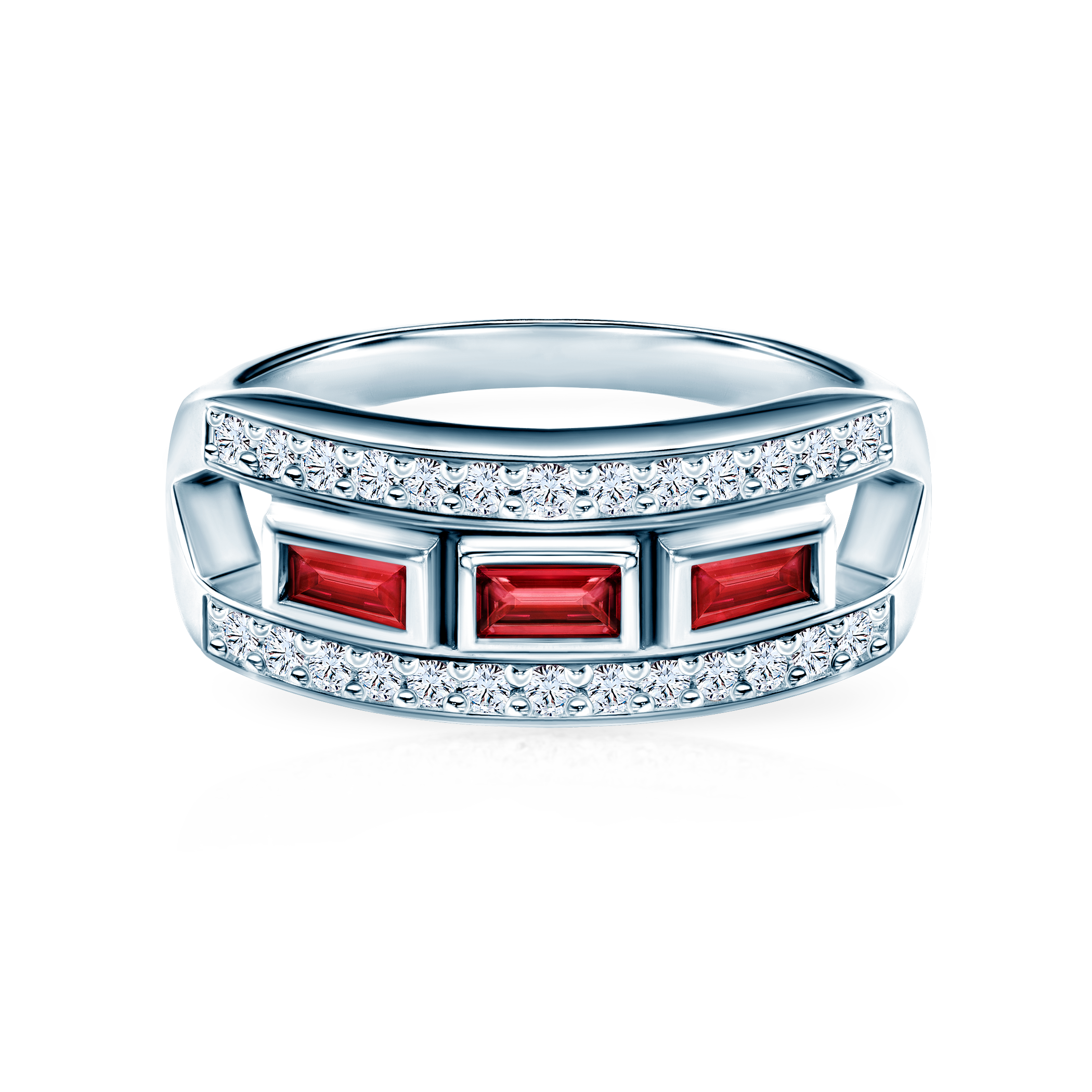 Inel de logodnă SAVICKI: aur alb, rubine, diamante