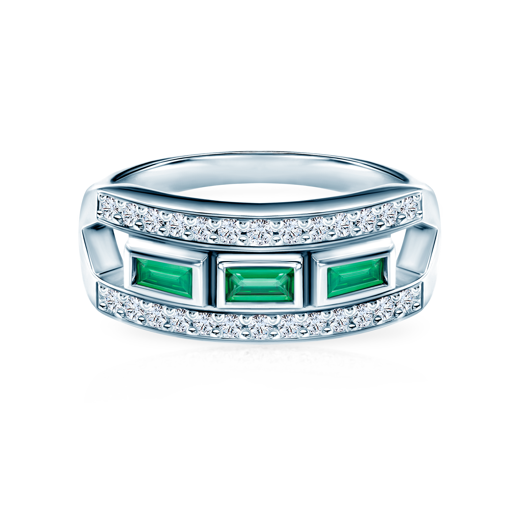 Δαχτυλίδι: λευκός χρυσός, διαμάντια, σμαράγδια