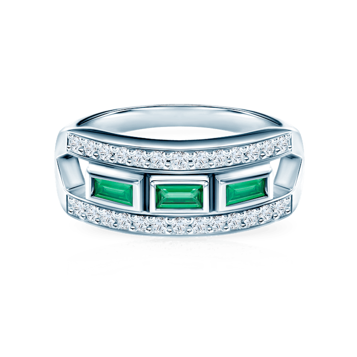SAVICKI eljegyzési gyűrű: fehérarany, smaragdok és gyémántok