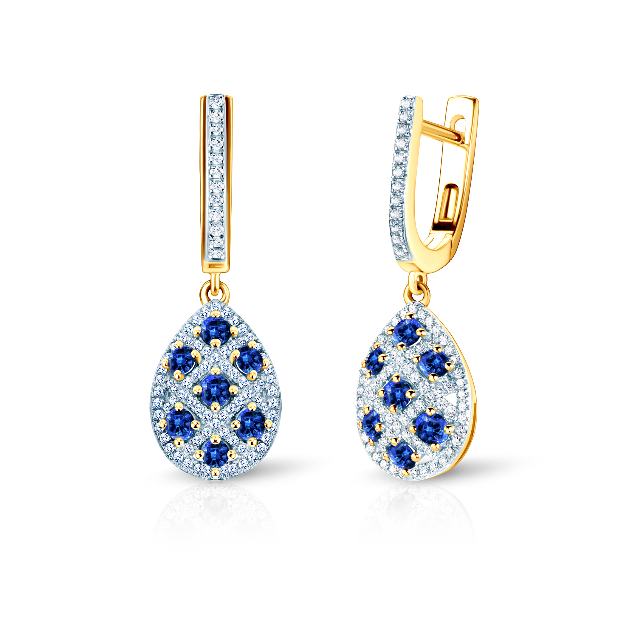 Σκουλαρίκια SAVICKI: δίχρωμα χρυσά, μπλε ζαφείρια, διαμάντια