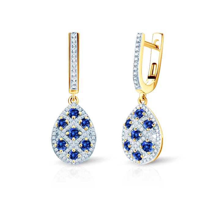 SAVICKI fülbevaló: kétszínű arany kék zafírokkal és gyémántokkal