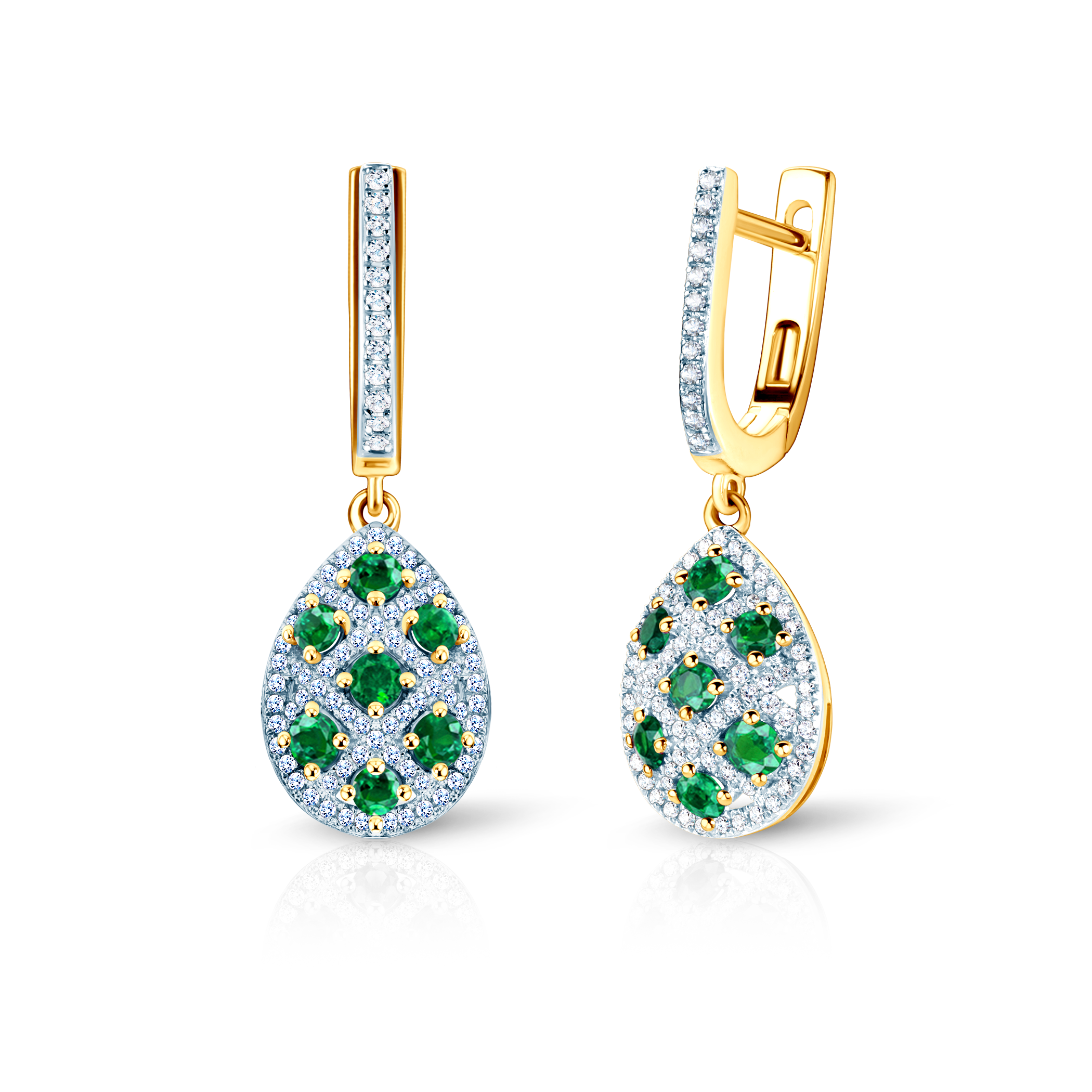 Ohrringe Savicki: Zweifarbiges Gold, Smaragde, Diamanten