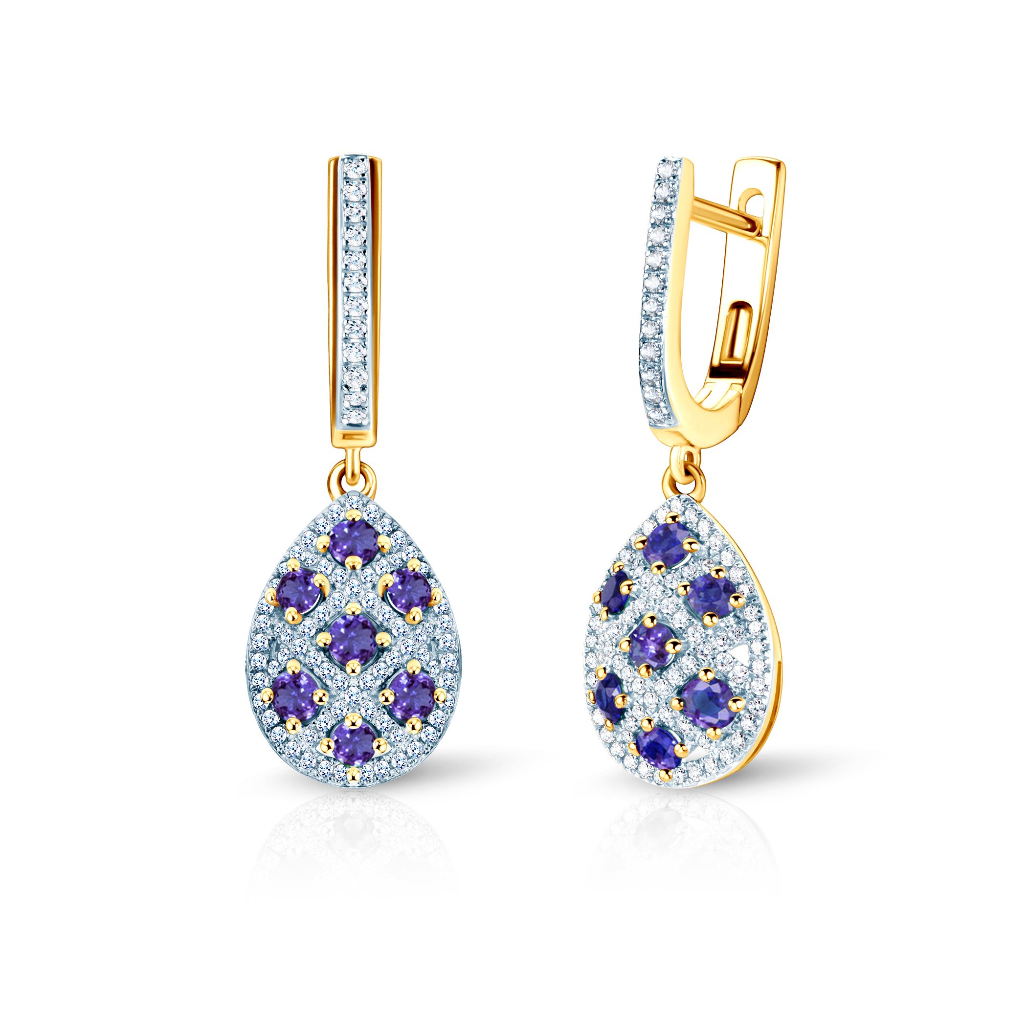 SAVICKI обеци: два цвята злато. tanzanities. диаманти