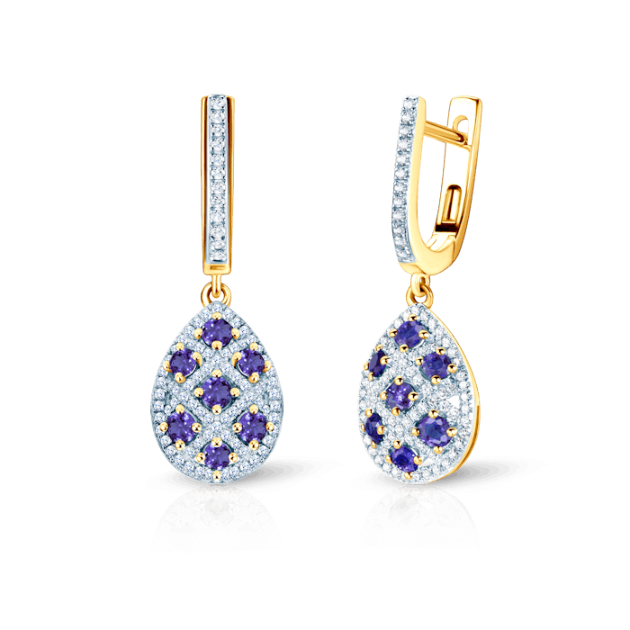 SAVICKI fülbevaló: kétszínű arany, tanzanitok és gyémántok