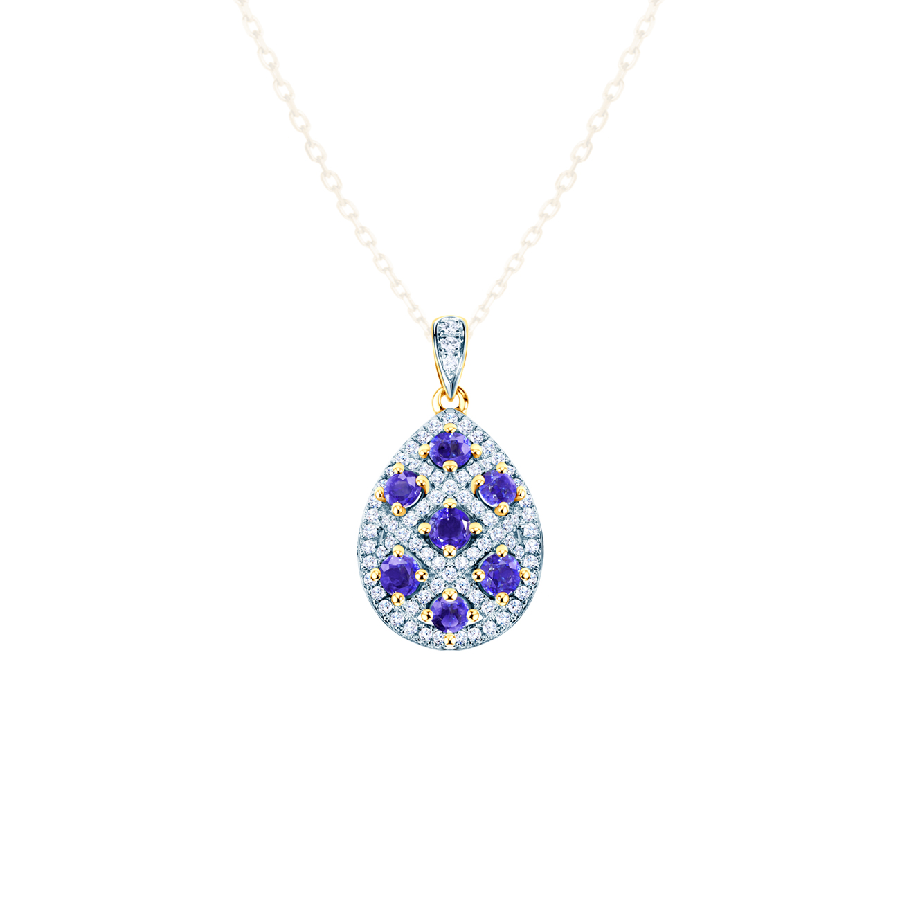 Pandantiv SAVICKI: aur bicolor, tanzanite, diamante