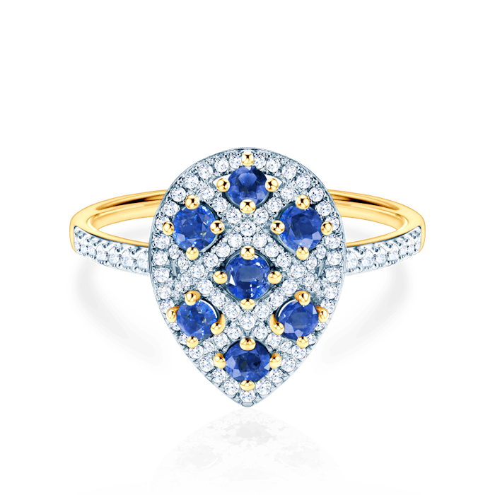 SAVICKI eljegyzési gyűrű: kétszínű arany kék zafírokkal és gyémántokkal