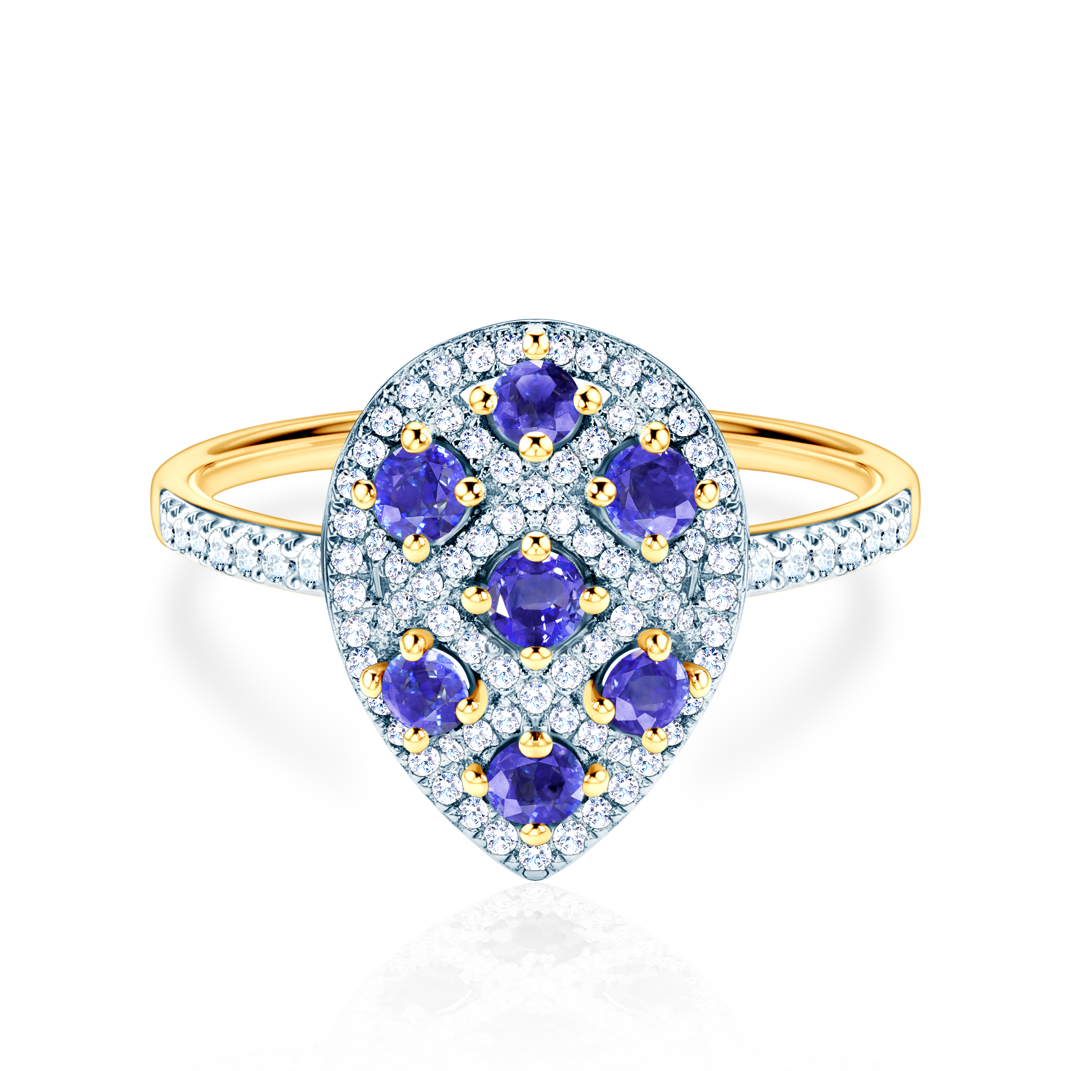 Ring: two color gold, tanzanities, diamonds
