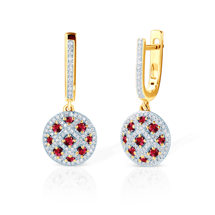 SAVICKI fülbevaló: kétszínű arany, rubinok és gyémántok