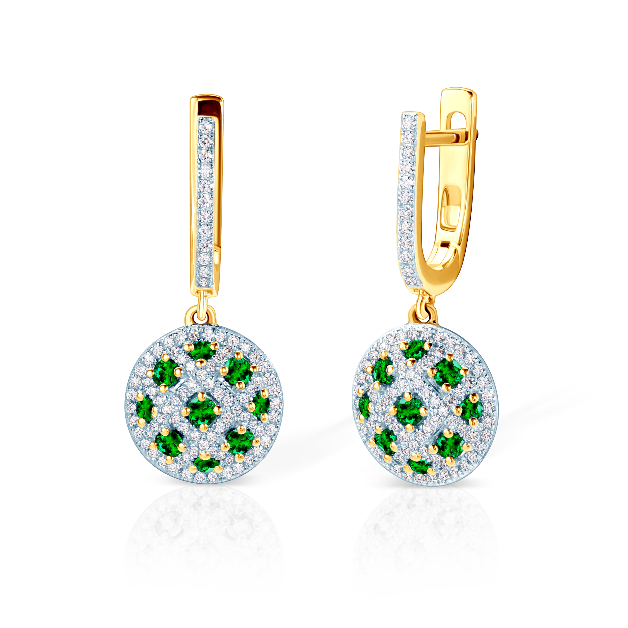 Ohrringe Savicki: Zweifarbiges Gold, Smaragde, Diamanten
