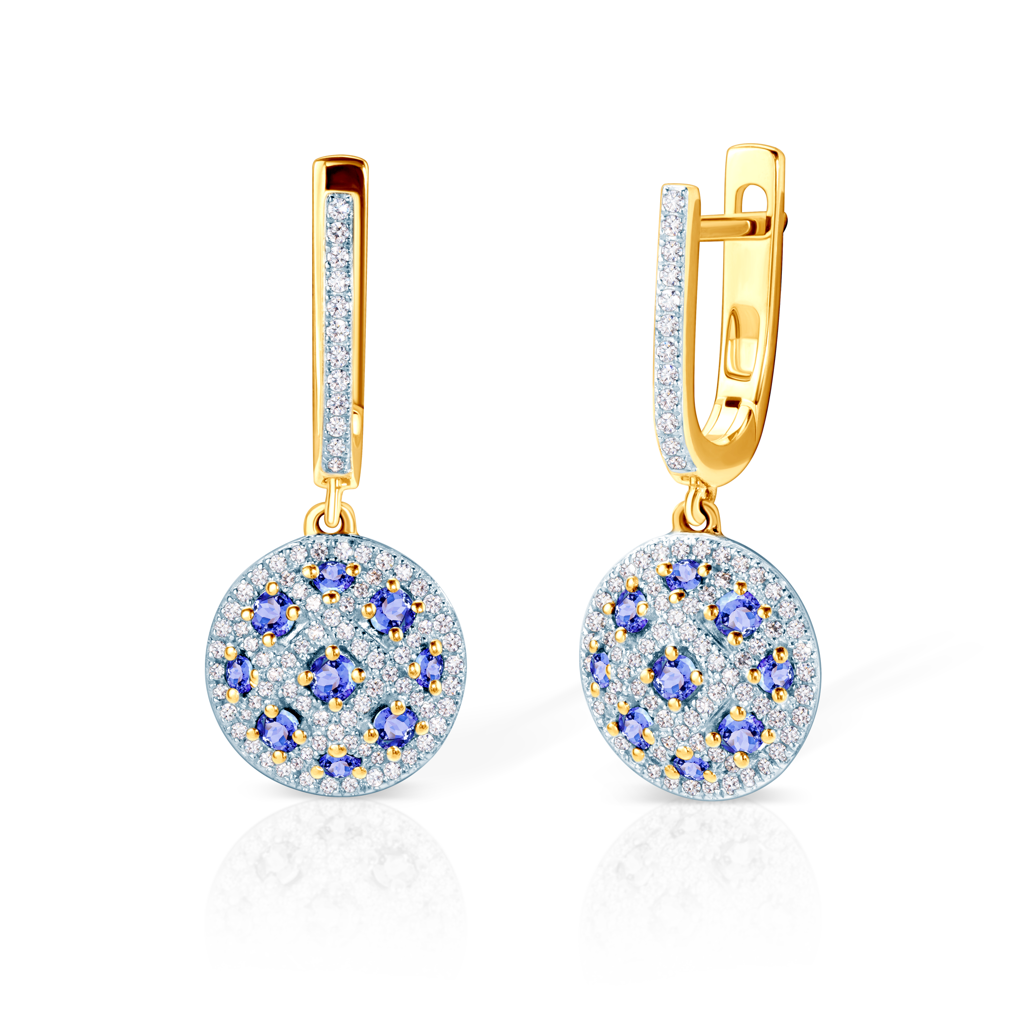 Обеци Savicki: двуцветно злато, танзанити, диаманти