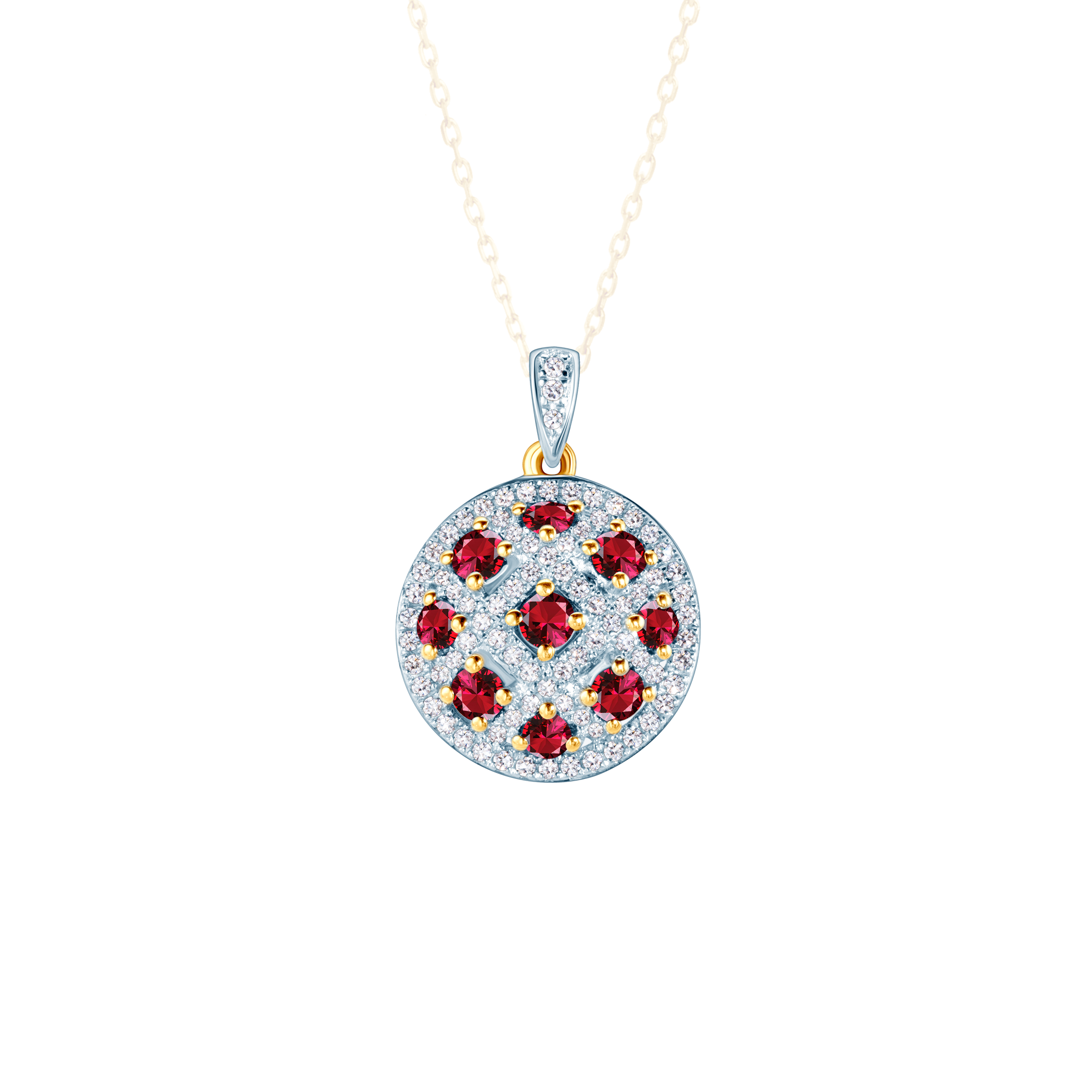 Pandantiv SAVICKI: aur bicolor, rubine, diamante