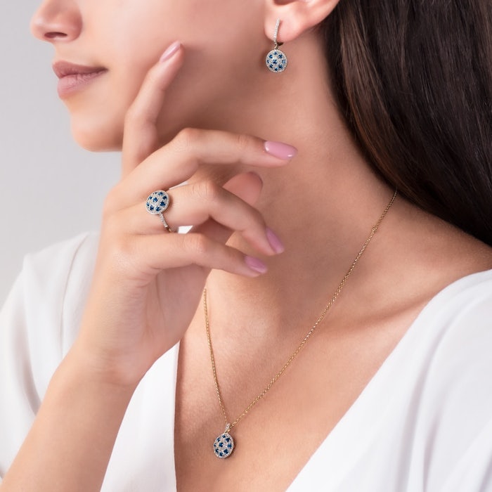 SAVICKI ékszerkészlet: kétszínű arany kék zafírokkal és gyémántokkal