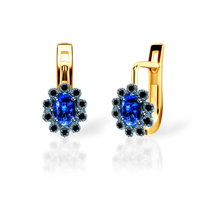 SAVICKI fülbevaló: kétszínű arany, tanzanit és fekete gyémántok