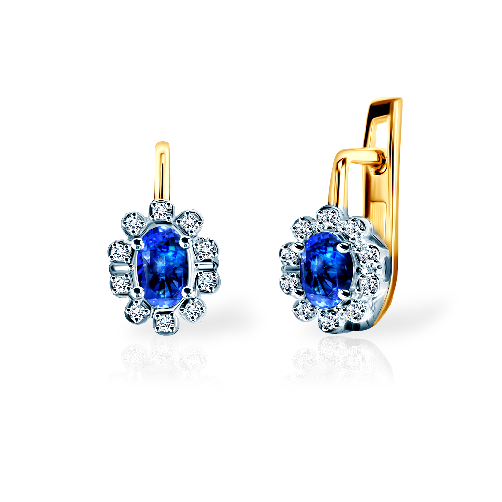 Ohrringe Savicki: Zweifarbiges Gold, Blaue Saphire, Diamanten