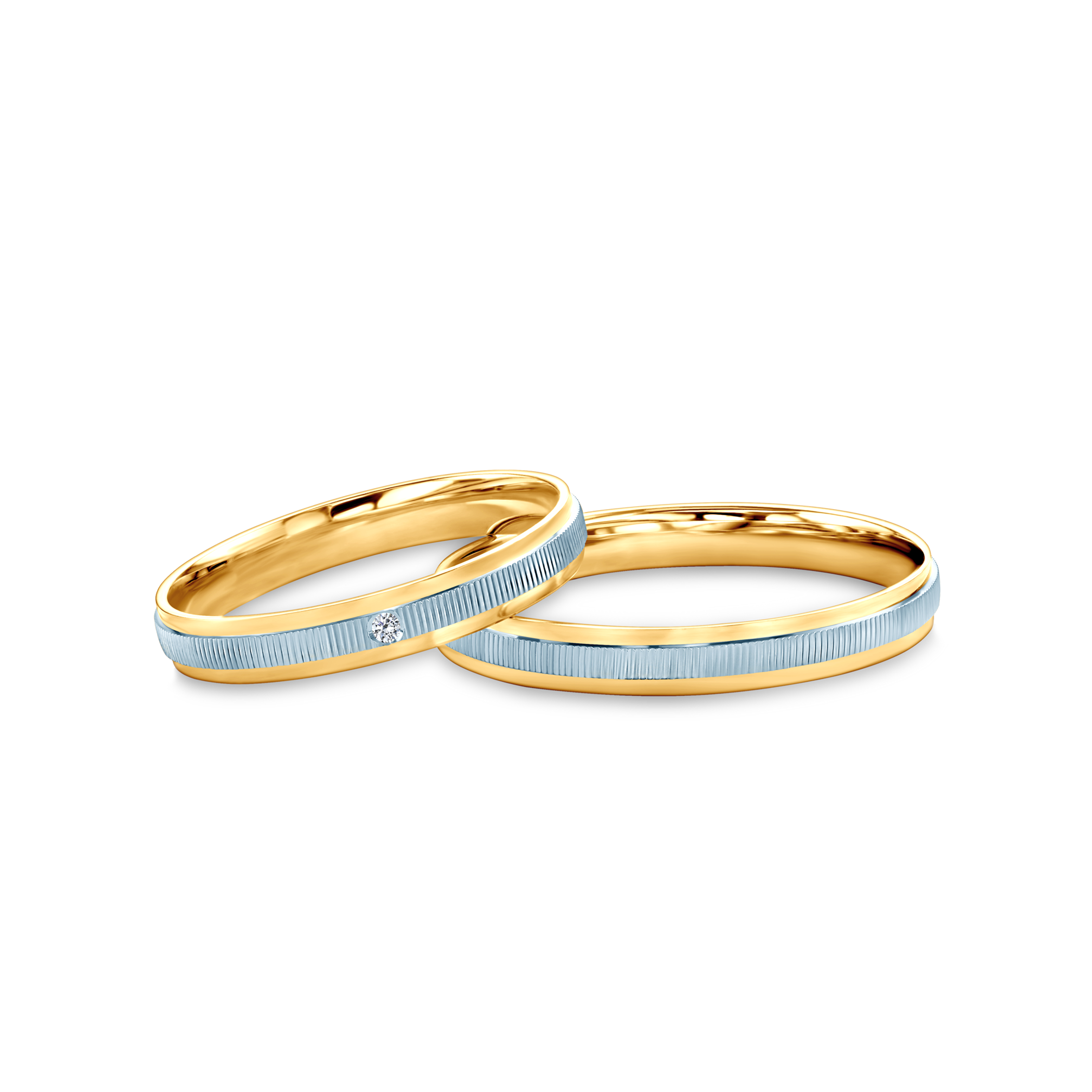 Wedding Rings: two color gold, Flat Shaped, 3 mm