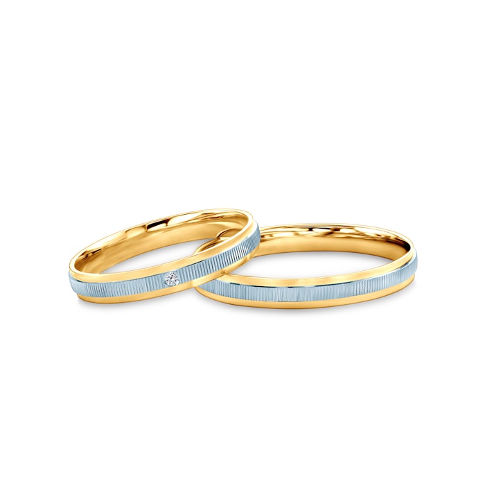 Esküvői karikagyűrűk: kétszínű arany, lapos, 3 mm