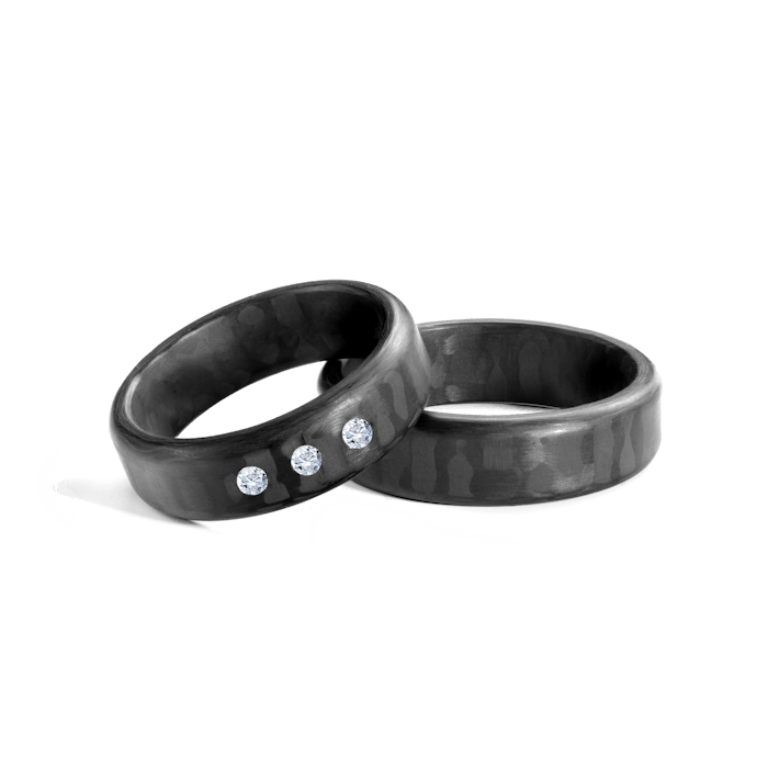 Esküvői karikagyűrűk: karbon, lapos és lekerekített, 6 mm