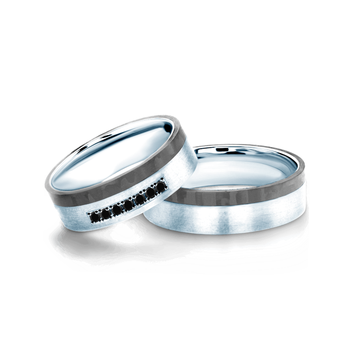 Esküvői karikagyűrűk: karbon és ezüst, lapos, 6 mm