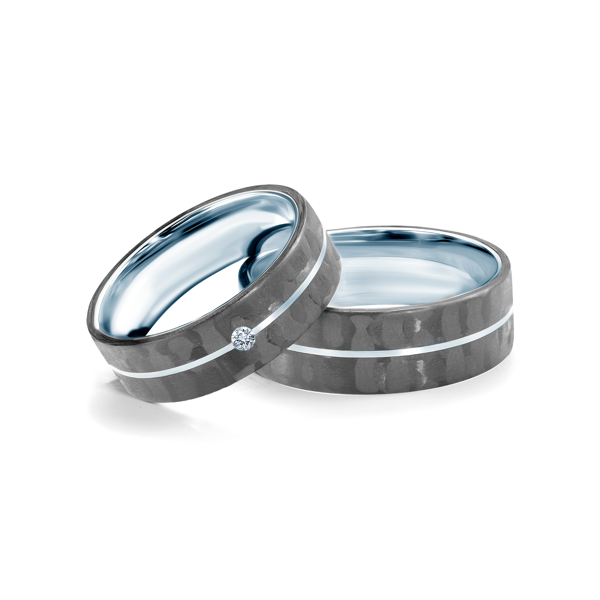 Vjenčano prstenje: karbonska vlakna, srebro, plosnato, 6 mm i 7 mm