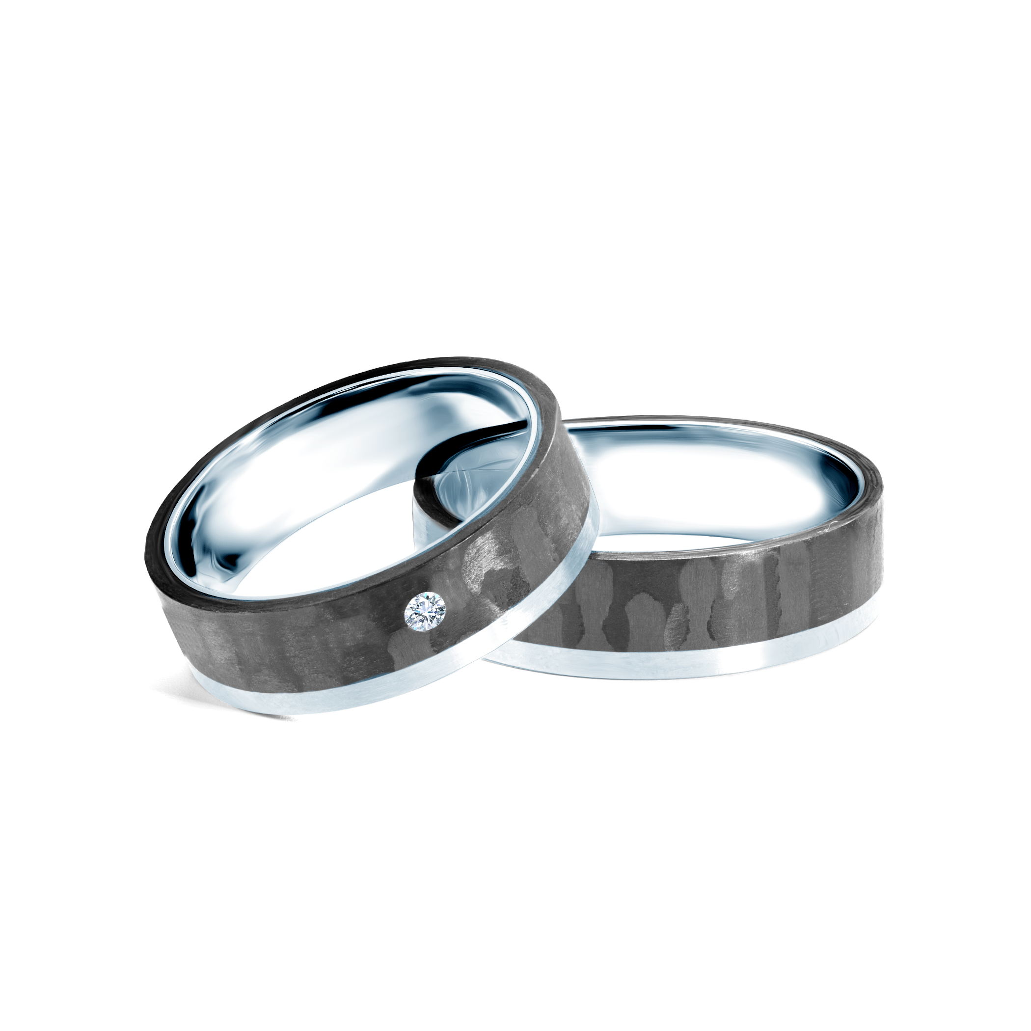 Eheringe: Carbon, Silber, Flach, 6 mm